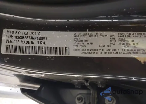 2022 Ram 1500 Big Horn 4X4 6'4 Box из США, поврежденный, VIN 1C6SRFBT3NN180987